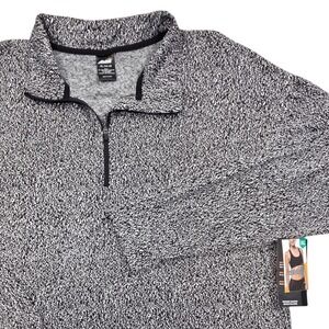 NEW Avia Womens XL Brushed Quarter Zip Pullover Black White Marled
